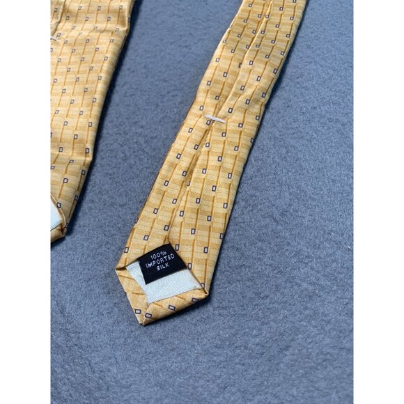 Stafford Mens Yellow Tie 100 Percent Imported Silk Geometric Pattern Necktie - Picture 5 of 5